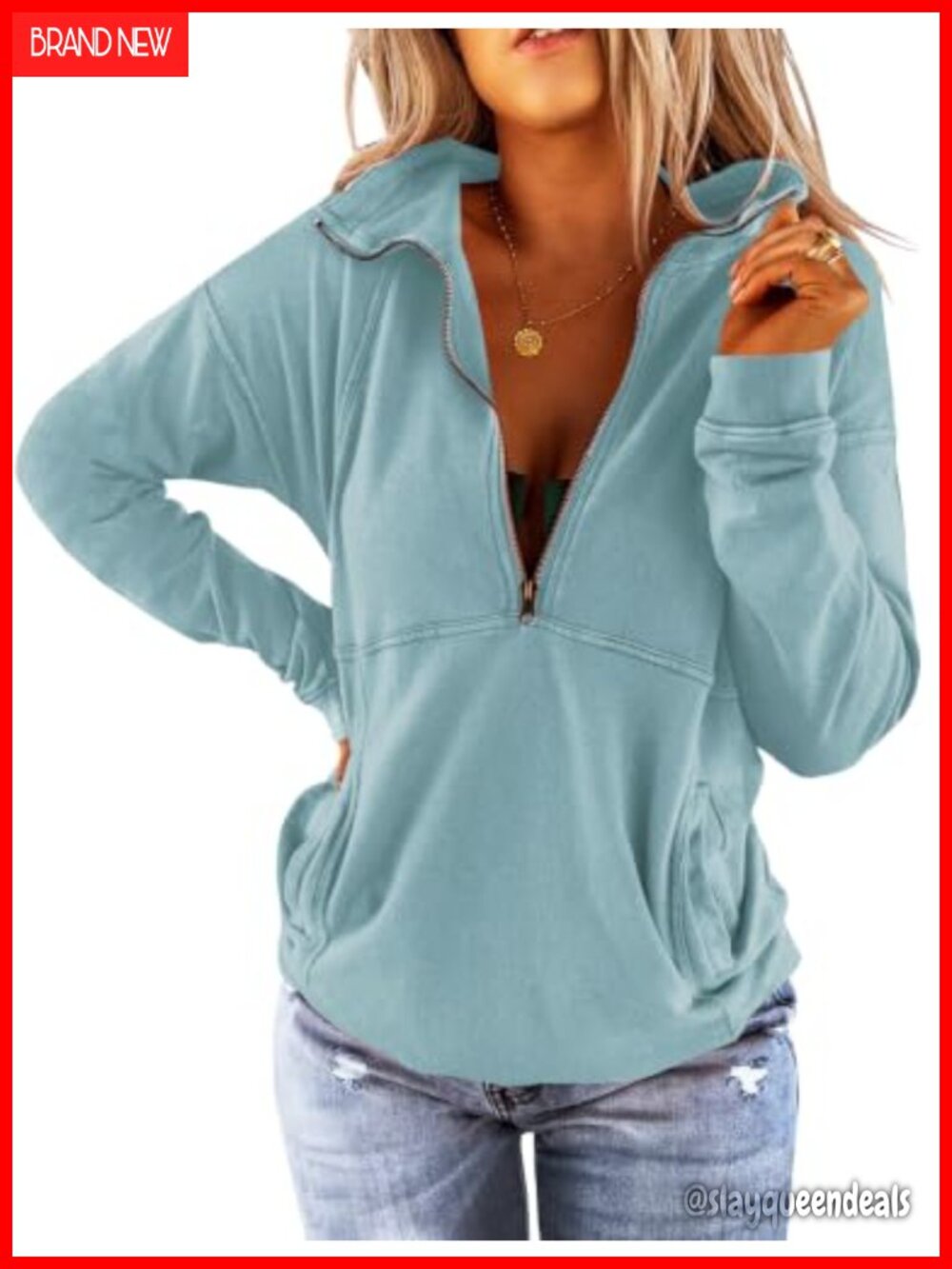Women's Long Sleeve Half Zip Up Sweatshirt Relaxed Fit Pullover with Pocket